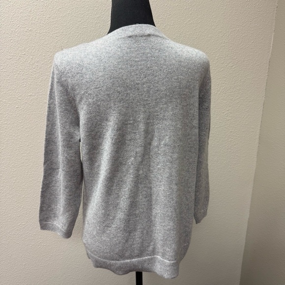 Talbots Petite Cashmere Metallic Gray Sweater LP Soft Luxe Classic Knit Top - Picture 5 of 9